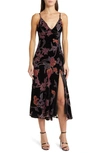 LULUS DIVINE ALLURE FLORAL VELVET BURNOUT COCKTAIL MIDI DRESS