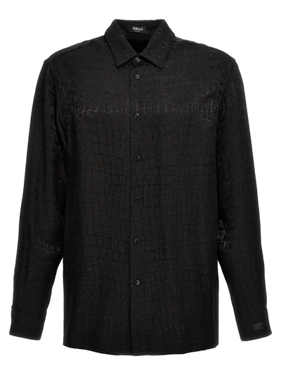 Versace Crocodile Jacquard Pattern Shirt In Black