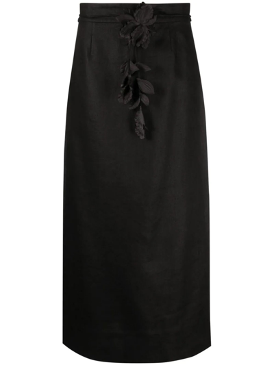 Zimmermann Luminosity Linen Midi Pencil Skirt In Black