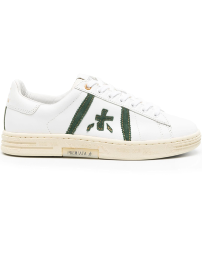 Premiata Russel Leather Sneakers In Bianco/verde
