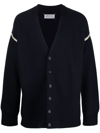Maison Margiela V-neck Cardigan With Long Sleeves And Elbow Patches In Blu