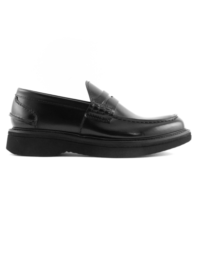 Green George Black Brushed Leather Loafer In Nero