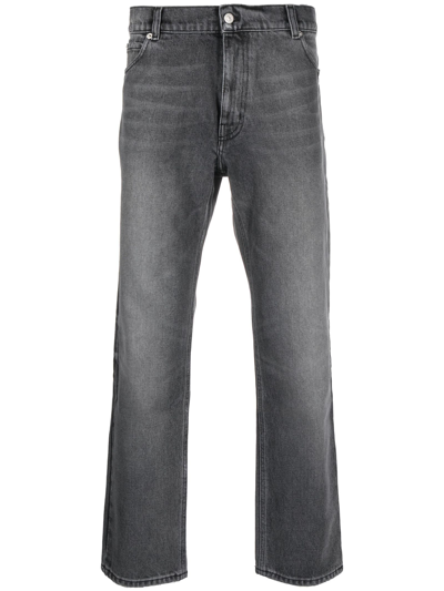 Courrèges Logo-embroidered Mid-rise Straight-leg Jeans In Grigio