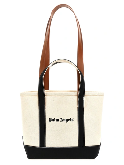 Palm Angels Logo Shopping Bag In White/black