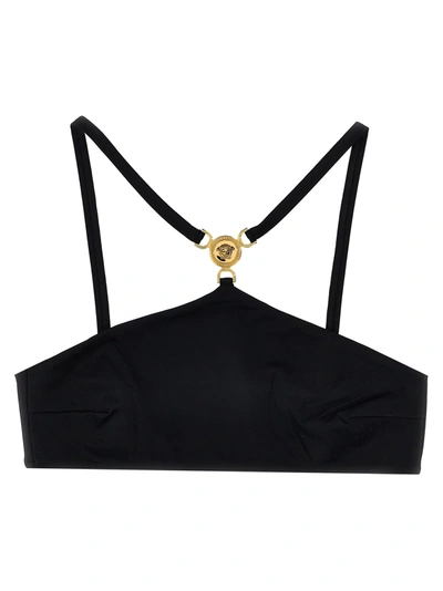Versace Black Medusa Head Halterneck Bikini Top In Negro