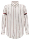 Thom Browne Straight Fit Stripe Grosgrain Band Button-down Shirt