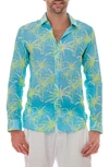 Ranee's Palm Linen Button-up Shirt In Blue