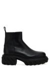 Off-white Chunky Sole Leather Boots With Elastic Side Panels In Black