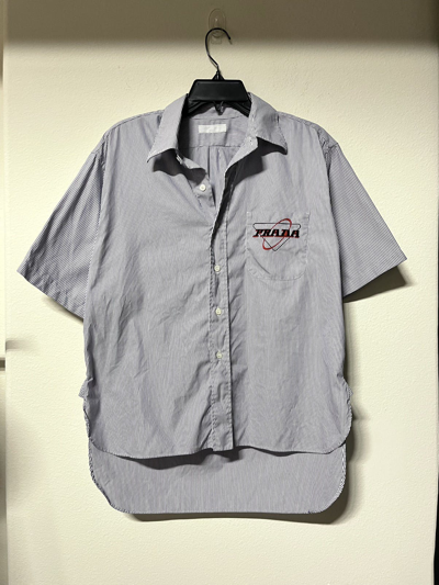 Pre-owned Prada Striped Logo Pocket Button Down In Blue