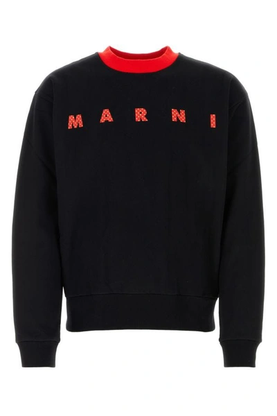 Marni Crew Neck Cotton Sweatshirt In Black