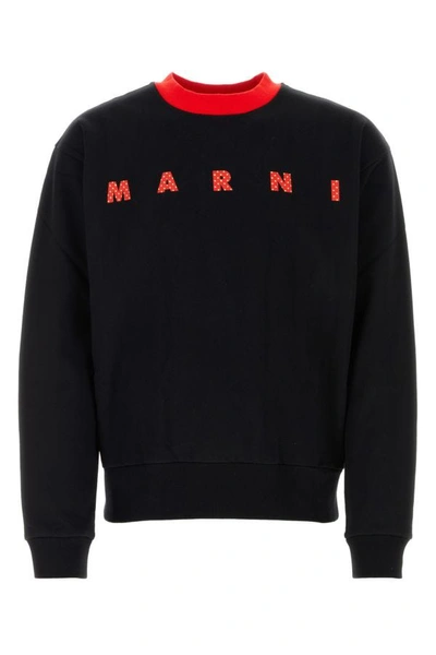 Marni Logo Printed Crewneck Sweatshirt In Black