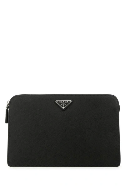 Prada Man Black Leather Clutch