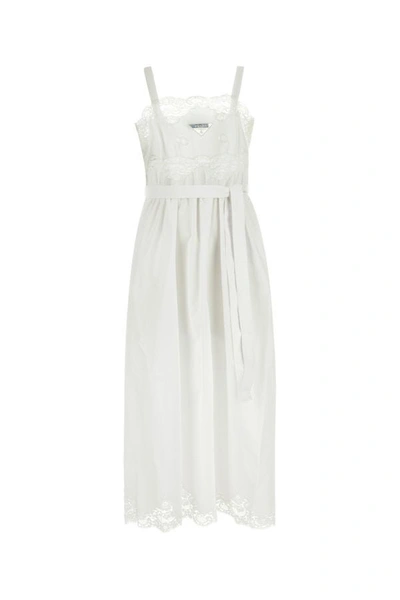 Prada Lace-detailed Midi Dress In White