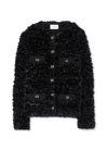 St John Shiny Faux Fur Eyelash Knit Cardigan In Black