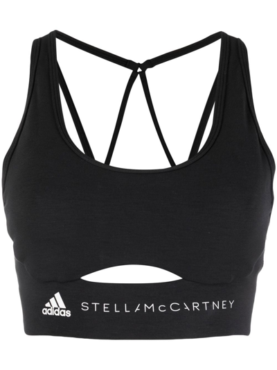 Adidas By Stella Mccartney Sporty Logo Bra In Black
