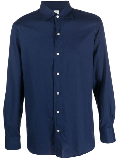 Finamore 1925 Slim Fit Flannel Shirt In Blue