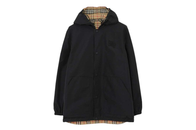 Pre-owned Burberry Check Nylon Reversible Jacket Black/archive Beige