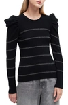 7 For All Mankind Long Sleeved Ribbed Crewneck Sweater In Black