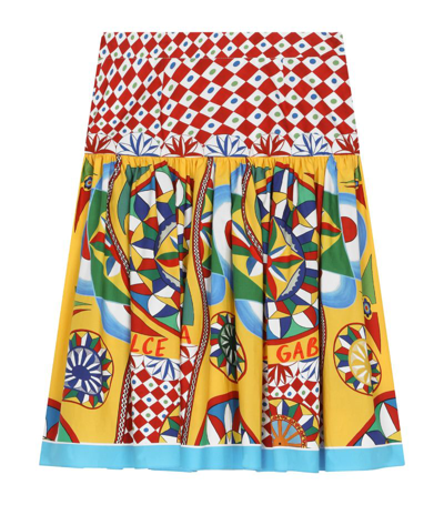 Dolce & Gabbana Kids' Carretto-print Pleated Midi Skirt In Yellow