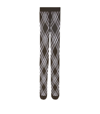 Burberry Check Wool Blend Tights In Otter/white