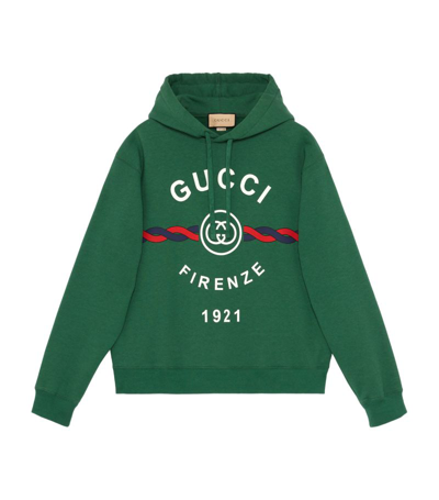 Gucci Firenze 1921 Printed Drawstring Hoodie In Green