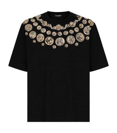 Dolce & Gabbana Coin Print Cotton T-shirt In Nero