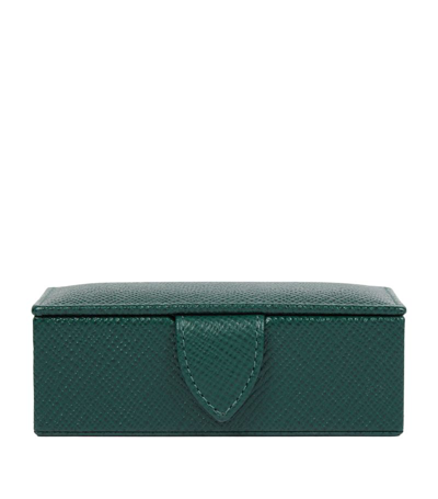 Smythson Panama Leather Cufflink Box In Green