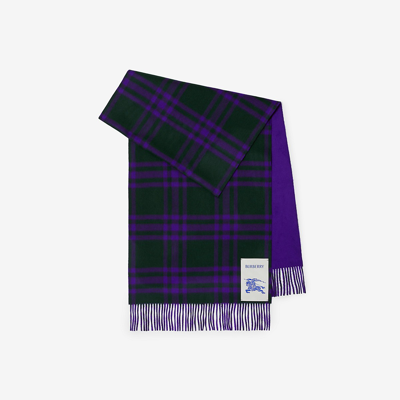 Burberry Check Cashmere Reversible Scarf In Royal