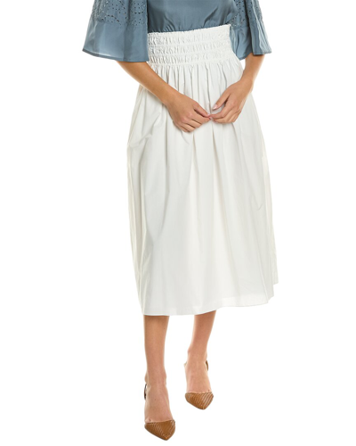Rebecca Taylor Poplin Smocked Waist Skirt In White