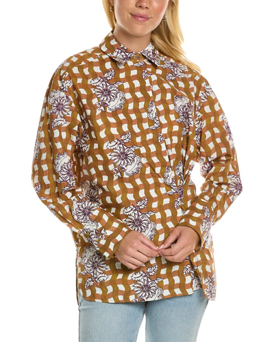 Rebecca Taylor Gingham Daisy Shirt In Brown