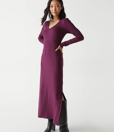 Michael Stars Fowler Ribbed Maxi Dress With Slit In Plum