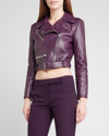 Alexander Mcqueen Cropped Leather Biker Jacket In Charcoal