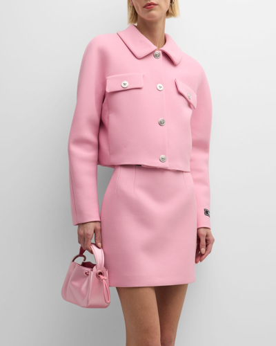 Versace Cropped Button-embellished Twill Jacket In Rose