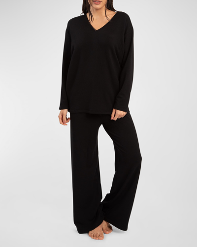 Andine Soleil Straight-leg French Terry Lounge Pants In Black