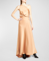 Philosophy Di Lorenzo Serafini One-shoulder Satin Twist-front Maxi Slip Dress In Brown Multi