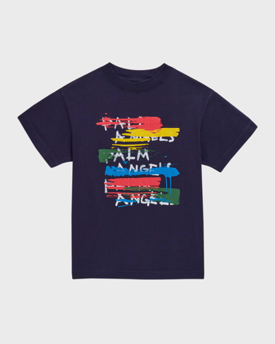 Palm Angels Kids' Graphic-print Cotton T-shirt In Blue