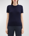 Theory Short-sleeve Sweater In Regal Wool In Deep Navy