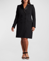 Tadashi Shoji Plus Size Double-breasted Crepe Midi Coat Dress In Black