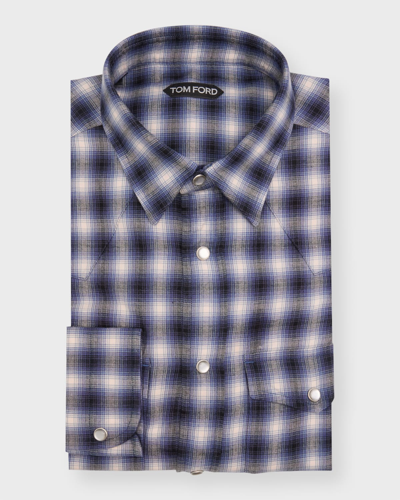 Tom Ford Men's Western Check Sport Shirt In Blue