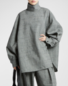 Bottega Veneta Turtleneck 3d Crisscross Plaid Jacquard Oversized Shirt In Grey