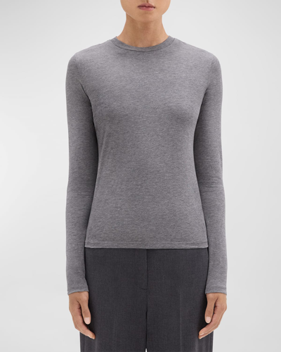 Theory Tiny Long-sleeve Tee In Organic Cotton In Melange Grey