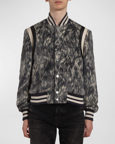Amiri Faux Leather-trimmed Brushed Wool And Alpaca-blend Varsity Jacket In Grey