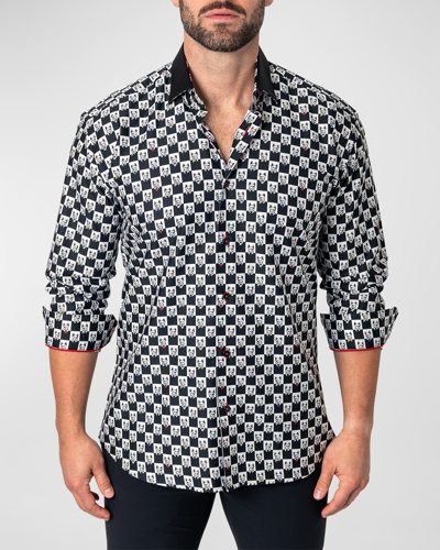 Maceoo Fibonacci Dogcheck Regular Fit Cotton Button-up Shirt In White