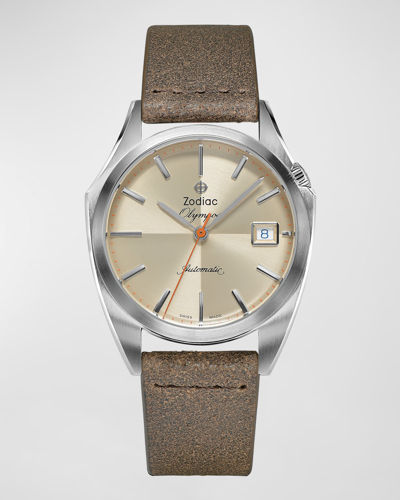 Zodiac Men's Dress Olympos Automatic Leather Watch, 38mm In Brown