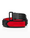 Christian Louboutin Men's Loubi Sneaker Spiked Belt In Black/loubi/black