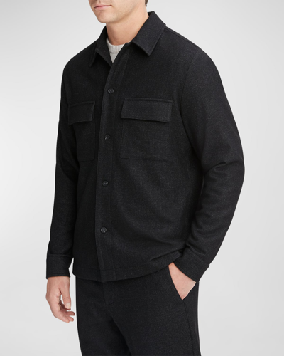 Vince Button-front Wool Overshirt In Heather Black
