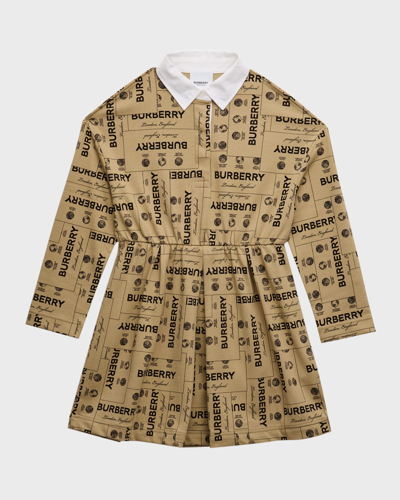 Burberry Kids' Edwina Logo Cotton Shirt Dress In Beige