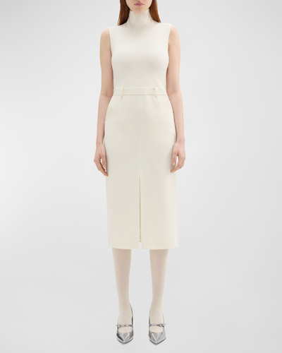 Theory Funnel Neck Combo Dress In Admiral Crepe In Rice