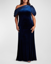 Tadashi Shoji Copley Shoulder Drape Velvet Gown - Plus Size In Navy