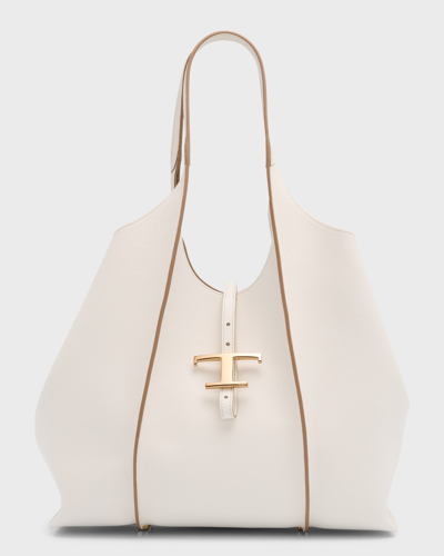 Tod's Medium T Timeless Shopping Bag In Bianco Calce